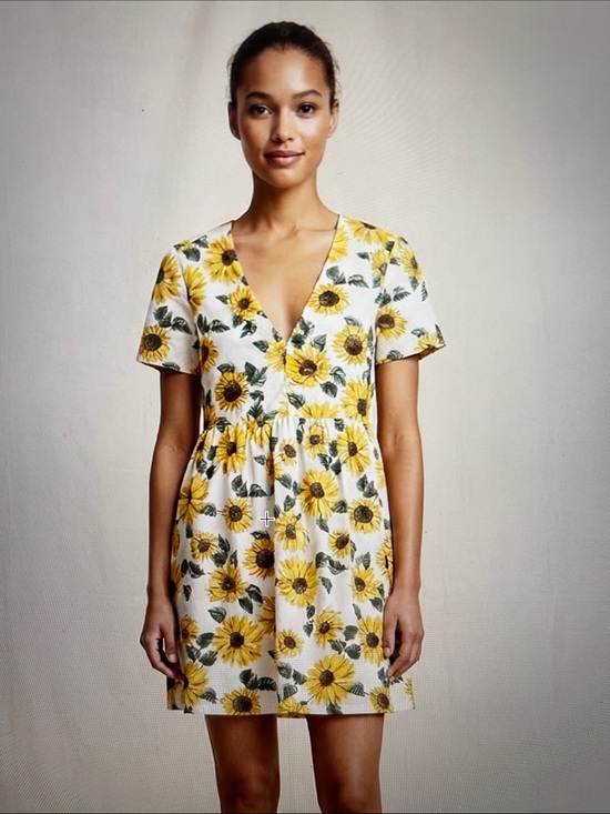 Divided Dresses & Skirts - NWOT H&M Mini Cotton Short-Sleeve Sunflower Print Dress